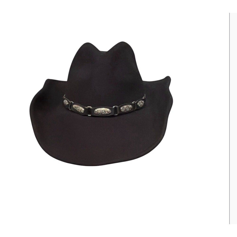 SCALA All Wool Felt Western Band Fedora Hat Black Wide Brim One Size Fits Most